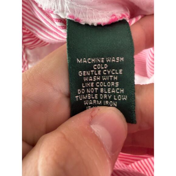 Ralph Lauren Active Plus Size 16W Striped Flat Front Shorts Pink Snap Button Zip - Picture 9 of 10